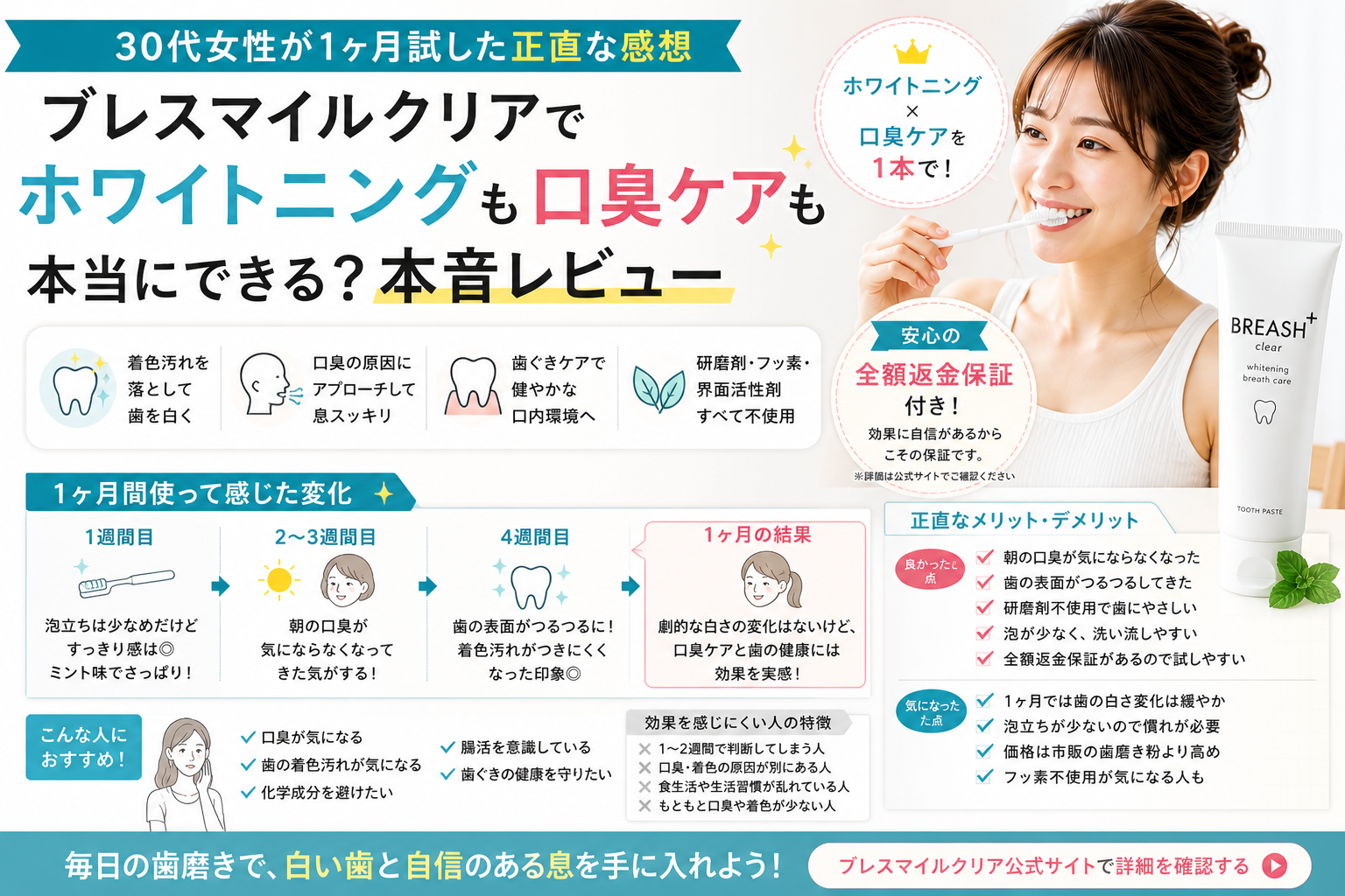 ブレスマイルクリアを30代女性が1ヶ月試した正直な感想｜ホワイトニング・口臭両方に効く？