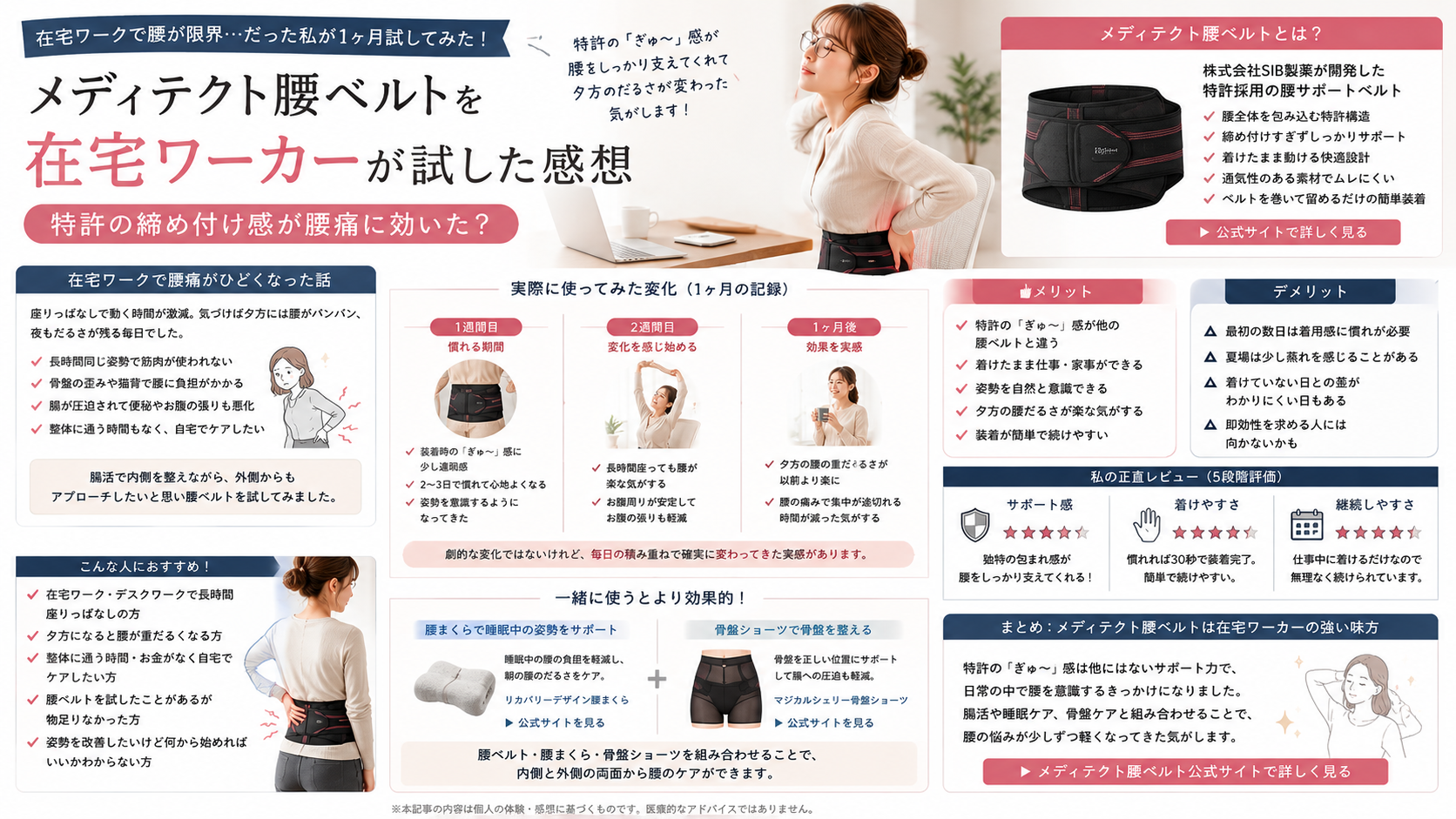 メディテクト腰ベルトを在宅ワーカーが試した感想｜特許の締め付け感が腰痛に効いた？